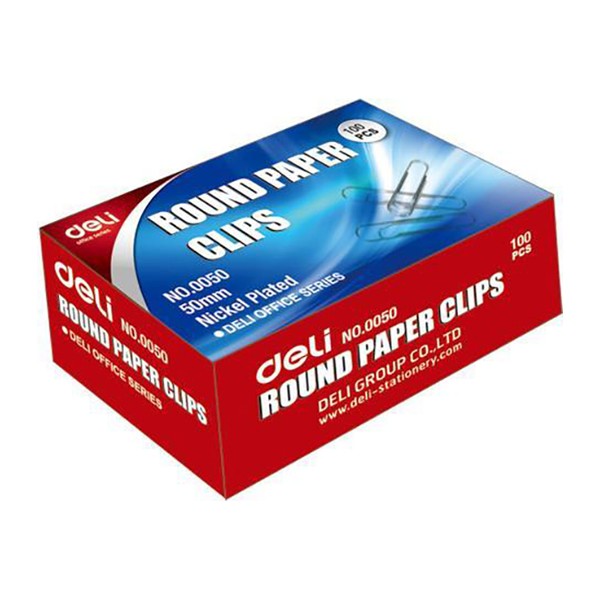 Deli Silver Paper Clip - 50mm (pkt/100pc)